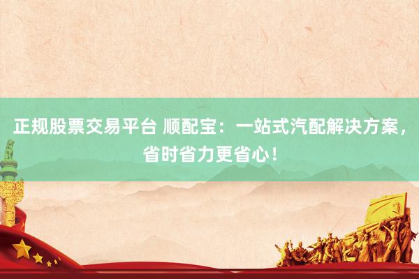 正规股票交易平台 顺配宝：一站式汽配解决方案，省时省力更省心！