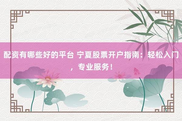 配资有哪些好的平台 宁夏股票开户指南：轻松入门，专业服务！