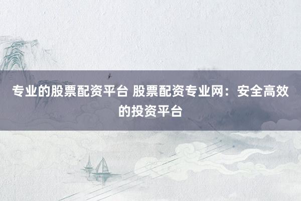 专业的股票配资平台 股票配资专业网：安全高效的投资平台