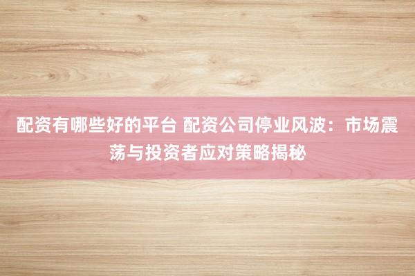 配资有哪些好的平台 配资公司停业风波：市场震荡与投资者应对策略揭秘