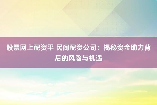 股票网上配资平 民间配资公司：揭秘资金助力背后的风险与机遇
