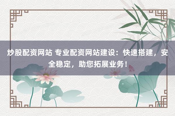 炒股配资网站 专业配资网站建设:快速搭建,安全稳定,助您拓展业务!