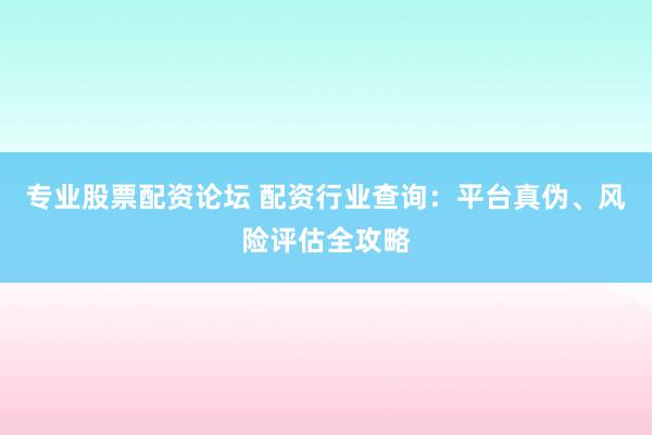 专业股票配资论坛 配资行业查询:平台真伪、风险评估全攻略