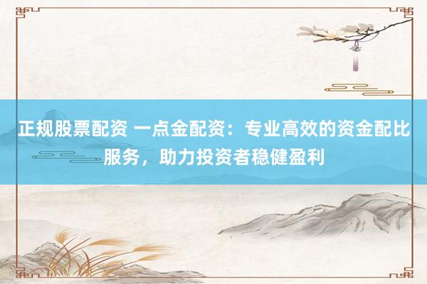 正规股票配资 一点金配资：专业高效的资金配比服务，助力投资者稳健盈利