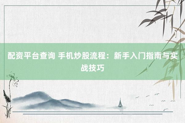 配资平台查询 手机炒股流程：新手入门指南与实战技巧